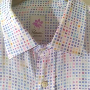 Pauawa Mens Linen Modern Multi Colored Micro Checked Summer Button Up Down Shirt